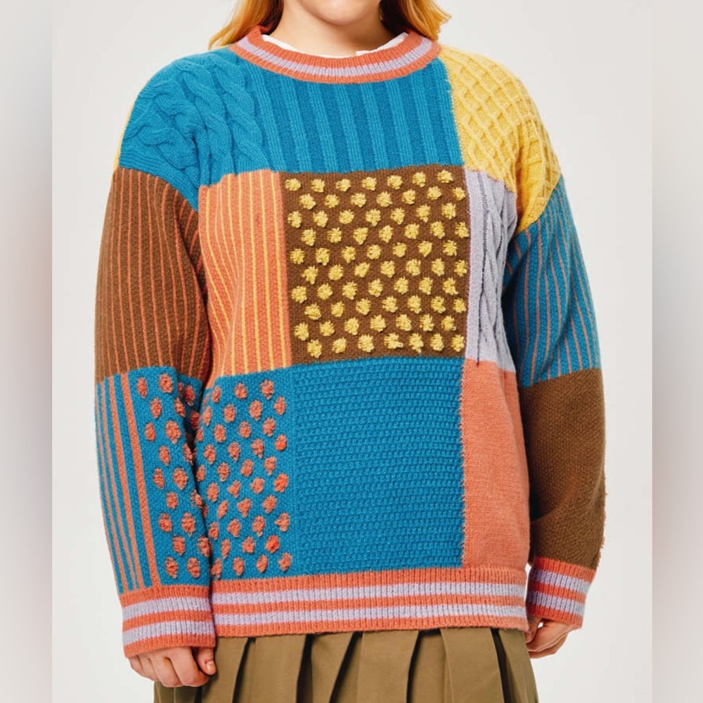 CIDER Grandma’s Quilt Patchwork Sweater multicolor sz large polyester